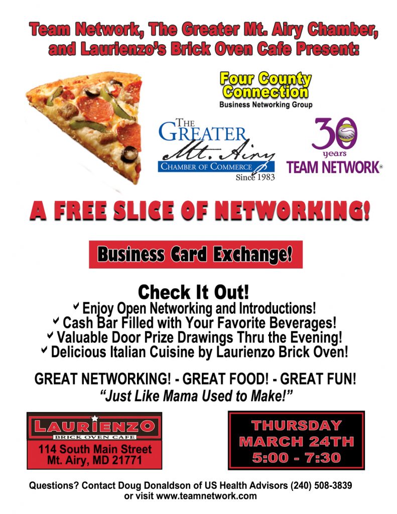 Team Network, Greater Mt Airy Chamber, and Laurienzo's Brick Oven Present: A Free Slice of Networking @ Laurienzo Brick Oven Cafe Phoenix Room